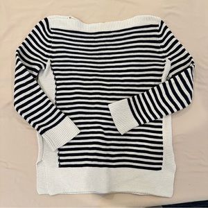 Loft 100% cotton white black cable knit sweater